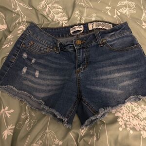 Indigo Rein Blue Frayed Hem Jean Shorts